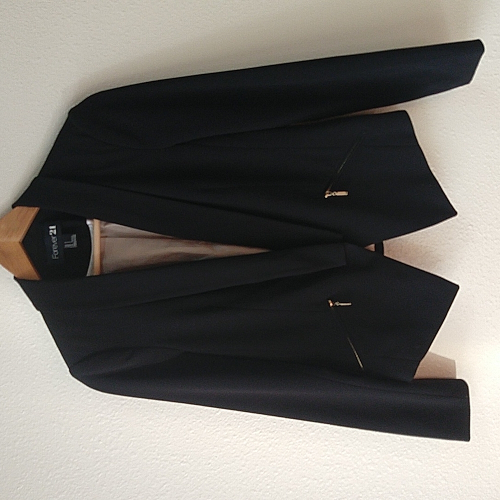 Forever 21 Y2K Black Blazer Jacket Hi-Lo Padded Shoulders Small